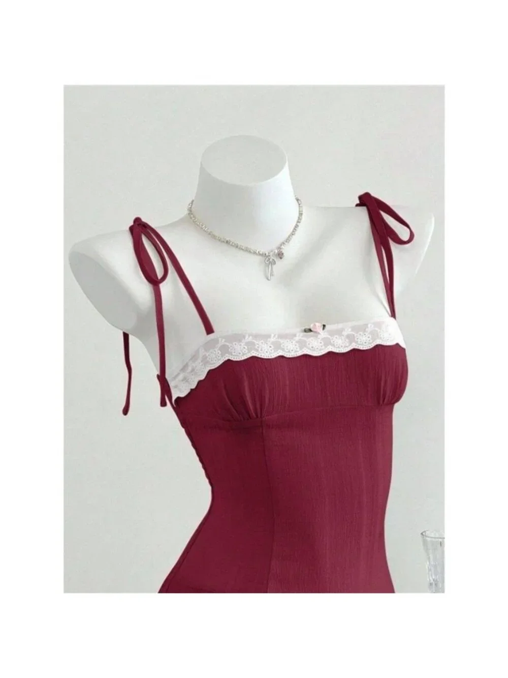 Lace-Trimmed Tie Shoulder Cami